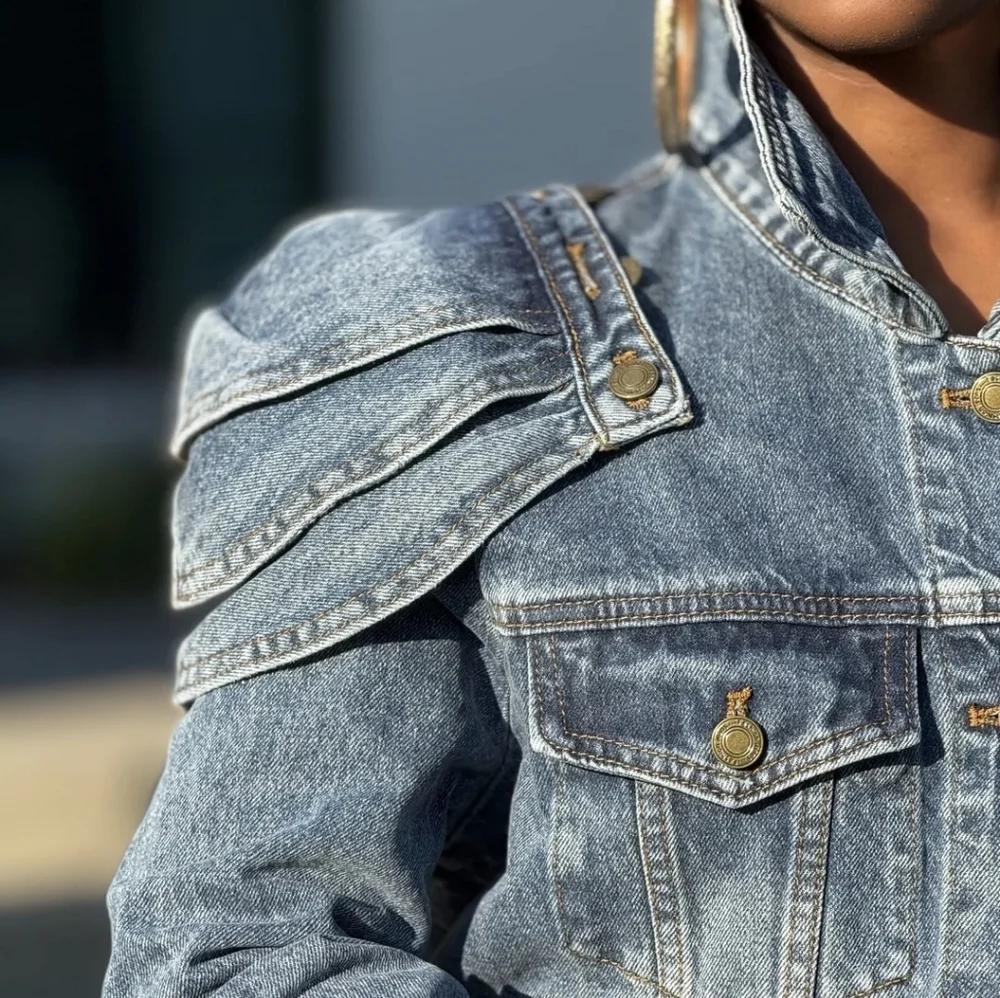 Unique Denim Jacket with Empire Shoulder Details ▪︎ Stonewash Blue ▪︎ LG - Picture 3 of 16